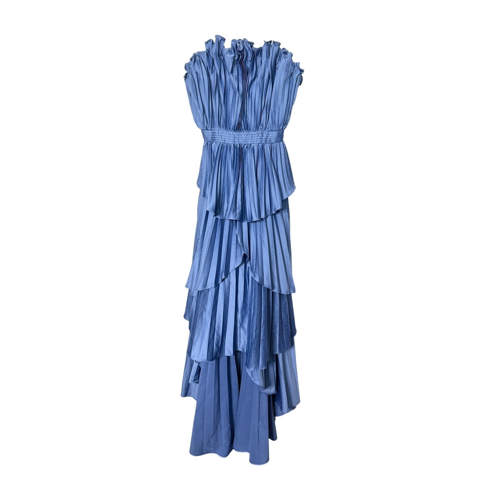 Amur Janey Gown Blue Strapless Pleated Ruffle High-Low Maxi Dress 0 - Picture 2 of 12